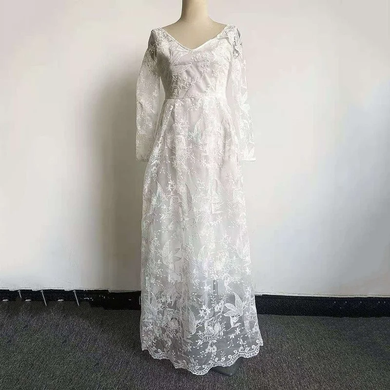 2022 Women Formal Wedding Dresses Long Sleeves V Neck Tulle Boho A Line High Split Bridal Gowns Свадебное платье vestidos noiva