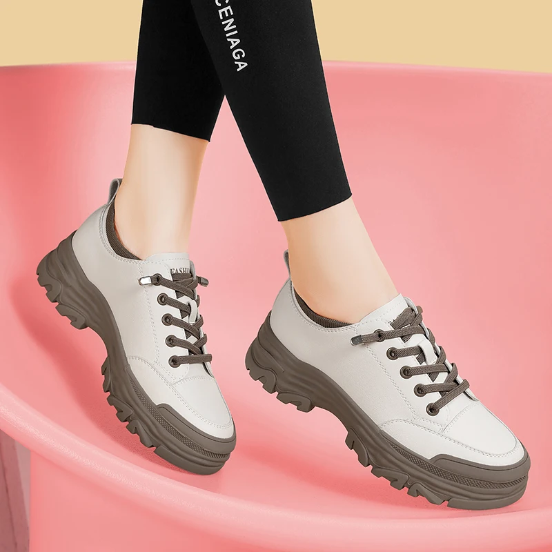 Кроссовки женские из натуральной кожи Треккинговая обувь низкая подошва