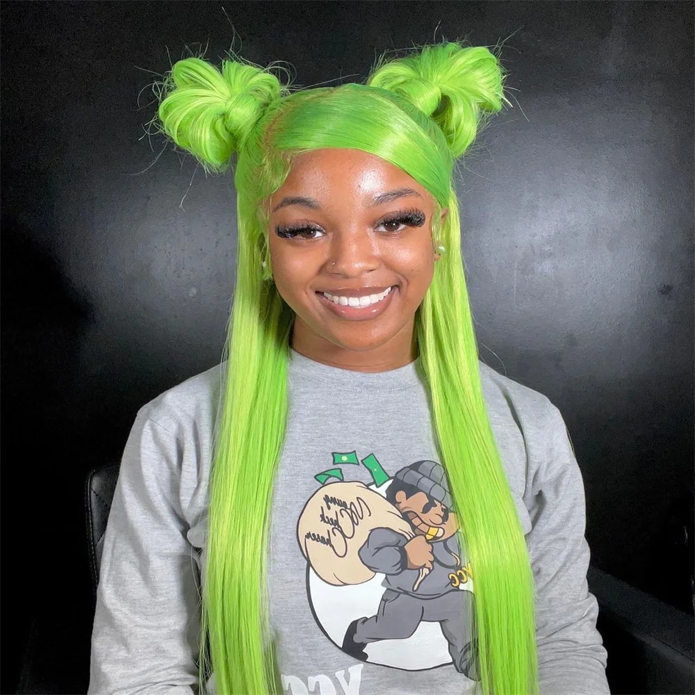 

Зеленые парики на сетке спереди, человеческие волосы, парики мятно-зеленые, на сетке спереди, человеческие волосы, парики для женщин, бразильские