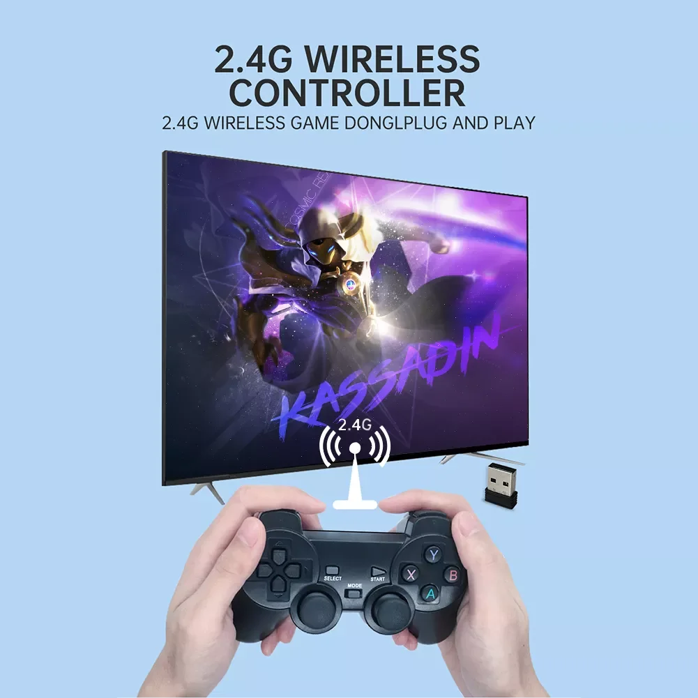Фото Игровая Система M8 2,4G, 14000 + игр, 2 беспроводных контроллера, поддержка 9 эмульаторов, Plug and Play, для PS1/FC, подарки для детей и взрослых №2