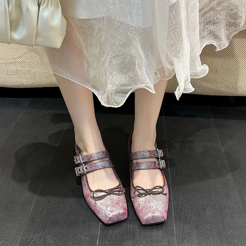 Балетки женские в стиле ретро дизайнерские лоферы на плоской подошве квадратный