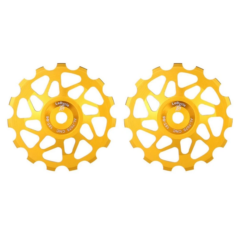 

2X Lebycle 15T 7075 MTB Bicycle Rear Derailleur Pulley Jockey Road Bike Guide Roller Tensioner Part Golden