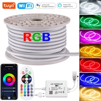 tuya smart rgb neon strip 220v led flexible tape ip67 waterproof ribbon irbluetoothwifi control compatible with alexa eu plug