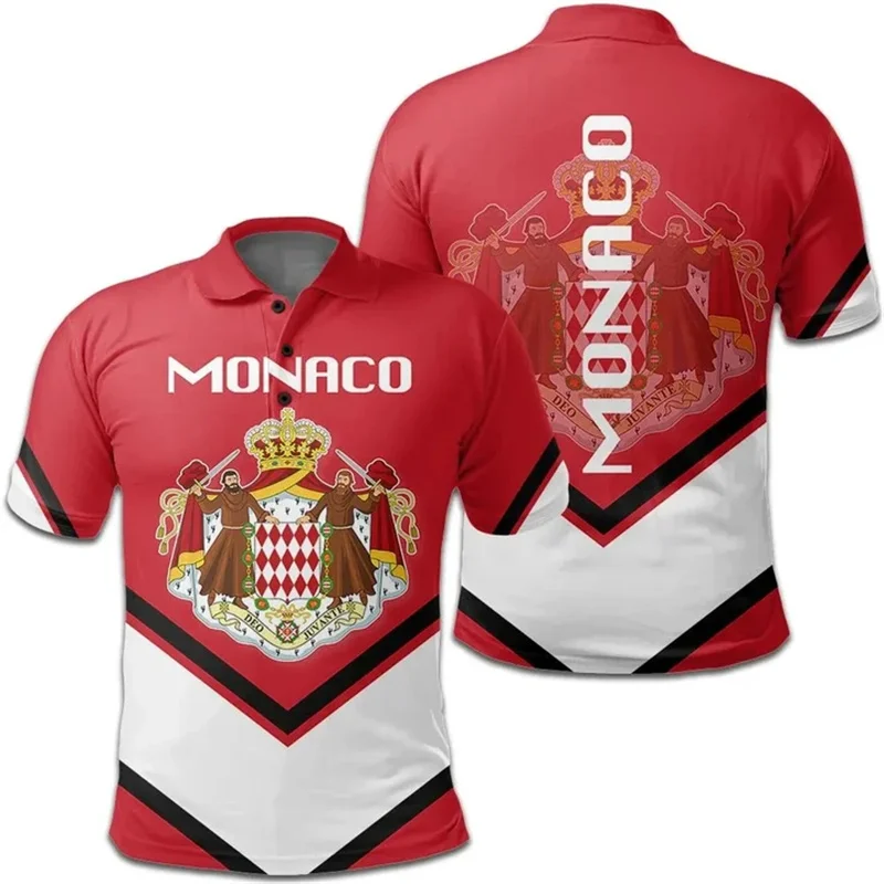 Рубашка-поло мужская с принтом флага Монако модная повседневная теннисная майка