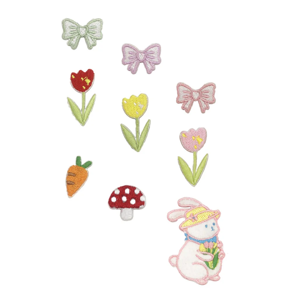 

1Set Easter Bunny Patch Easter Sewing Applique Embroidered Patch Iron On for Jackets Embroidery Sewing
