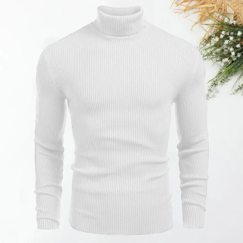 

Neck Protection Sweater Stylish Men's High Collar Sweater Warm Knitted Texture Slim Fit Anti-pilling for Fall Winter Fashion