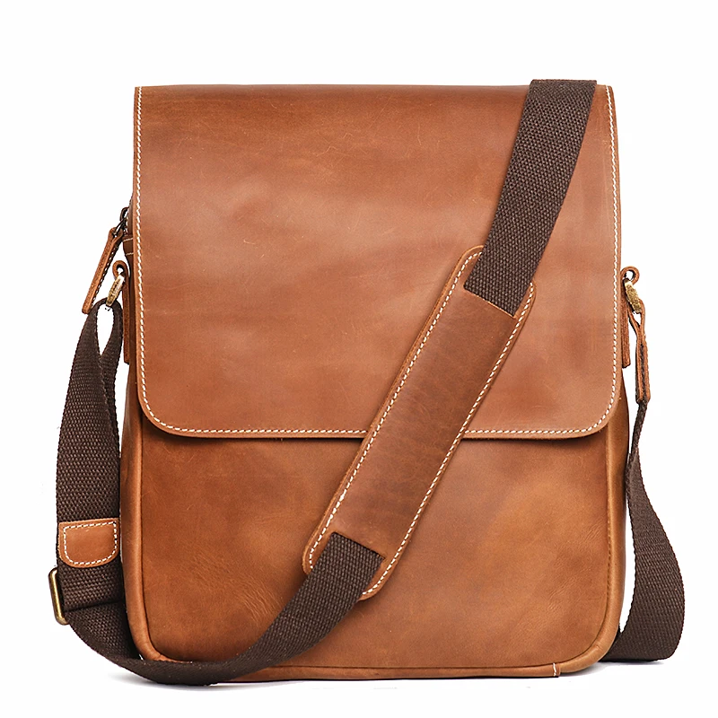 Top Cowhide Horse Leather Crazy Crossbody Leather Ipad Bag Magnetic Flap Buckle Shoulder Bag Bags Casual Layer Men's