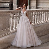 noble luxury lace ball gowns backless appliques back zipper deep v neck tulle floral print long sleeve wedding dress gelinlik