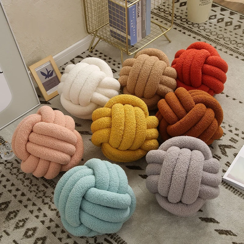 

Hand Knot Cushion Solid Color Plush Pillow Twist Pillows Knot Hand-woven Sofa Seat Cushion Office Chair Pillows Home Decorations