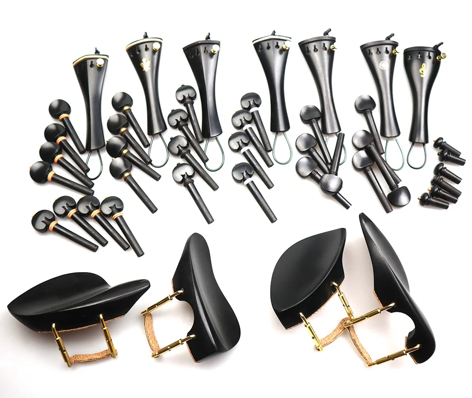 Natural Ebony Wood Violin Parts Accesories,Pegs/Tailpiece/Endpin/Chinrest with Clamp Cork Tail Gut Fine tuner 4/4 Size