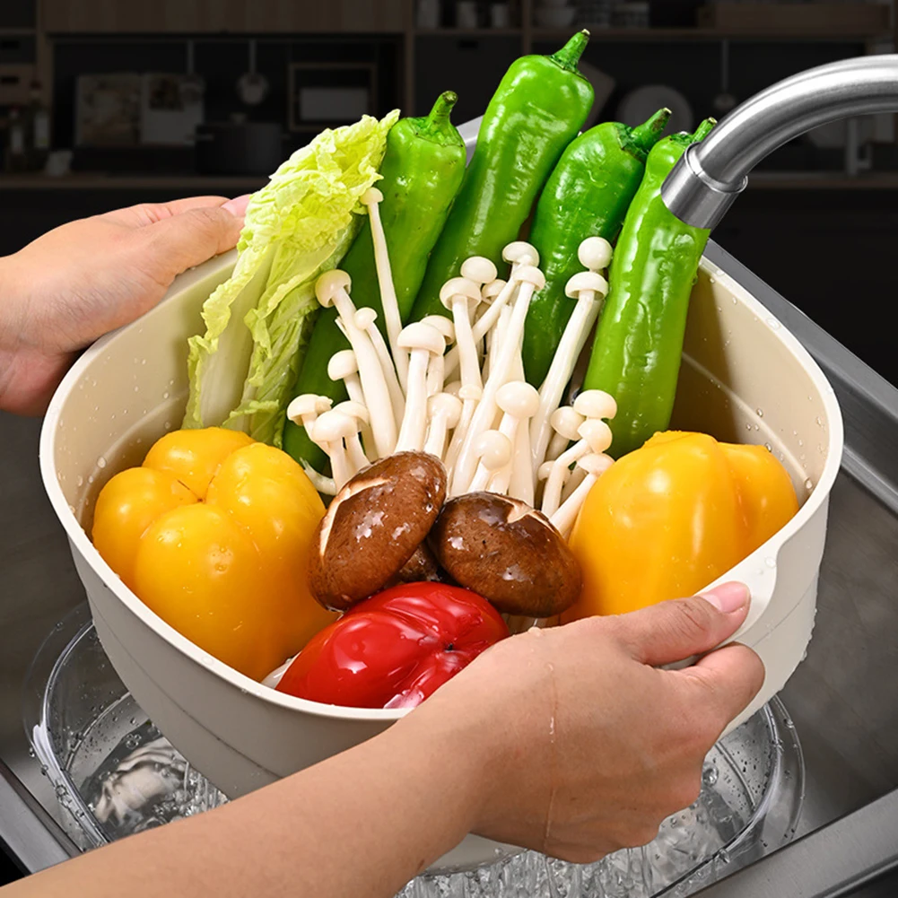 

Double-Layer Drain Basket Thickened Square Wash Vegetable Storage Basket Household Fruit Basket Kitchen Supplies WWO66