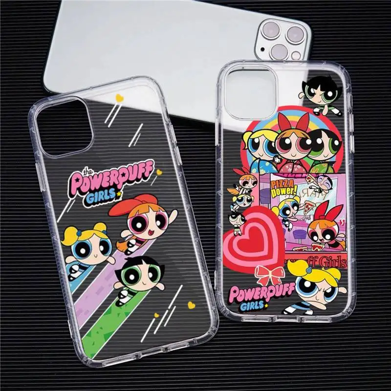 

The Powerpuff Girls Cute Cartoon Phone Case For iphone 13 12 11 Pro Max Mini XS 8 7 Plus X SE 2020 XR Transparent Soft Cover