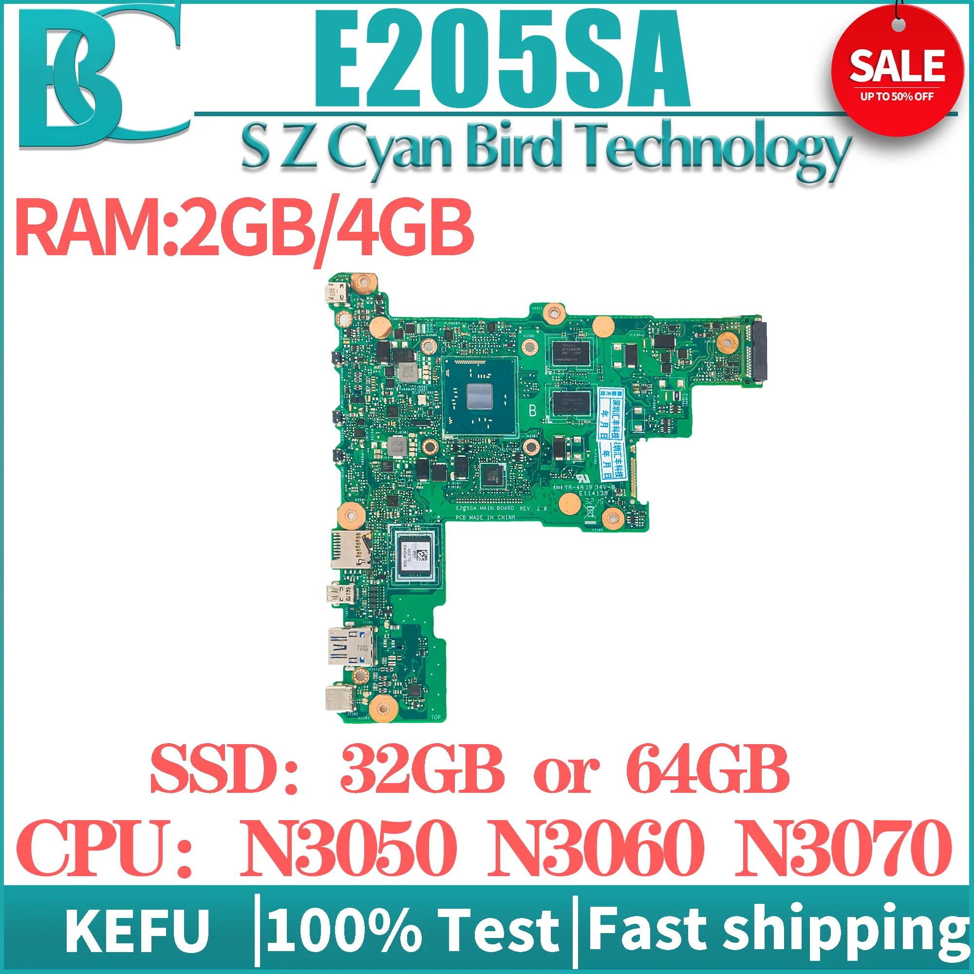 

KEFU Mainboard E205SA For ASUS Vivobook Flip TP200SA E205S L205SA Laptop Motherboard N3700 N3060 N3050 4G/2G-RAM SSD-32G/64G