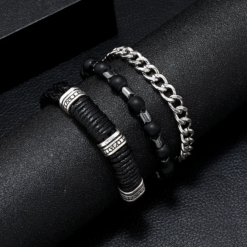 

2023 Vintage Style Jewelry Men's Fashion Multi-layer Leather Bracelet for Men Woven Leather Beaded Christmas Gift Daily Wearing