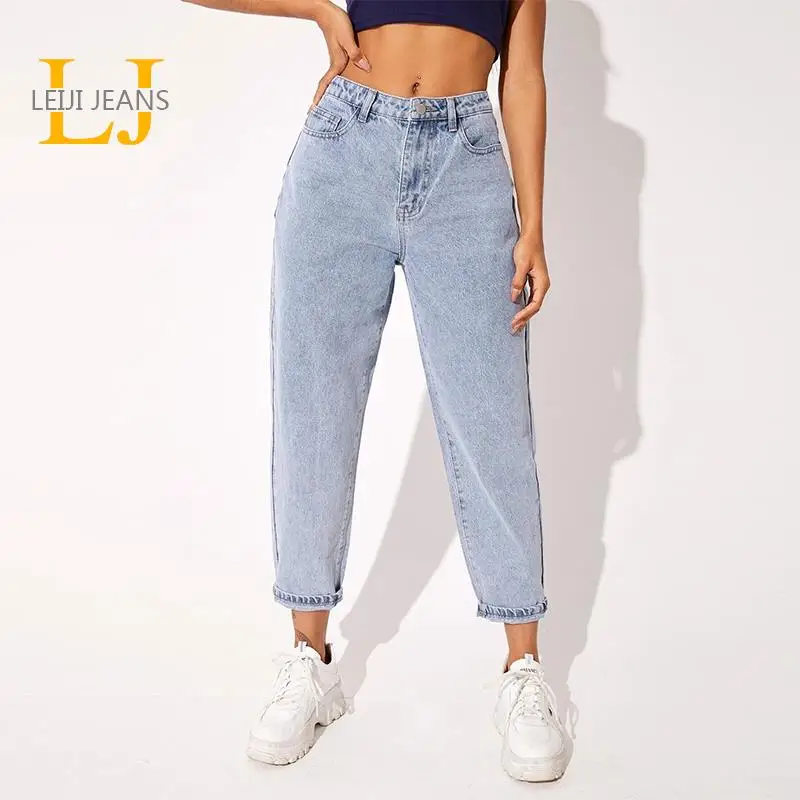 

LEIJIJIEANS Women's Ankle Jeans 2022 Stretchy High Waist Jeans Loose Light Washing Cropped Lady Denim Pants 6XL Mom Harem Jeans