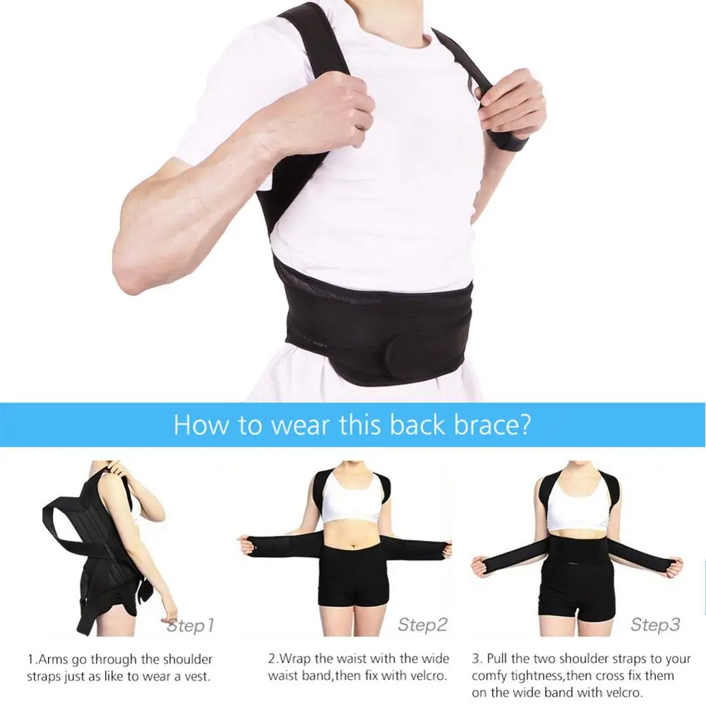 Регулируемый Черный Корректор осанки для спины плечевой поясничный бандаж