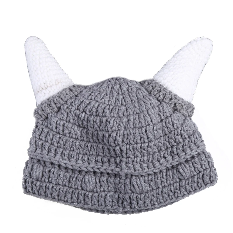 

Vintage Beanie Hat Funny Ox Horn Chunky Knit Cosplay Skull for Adult Kids