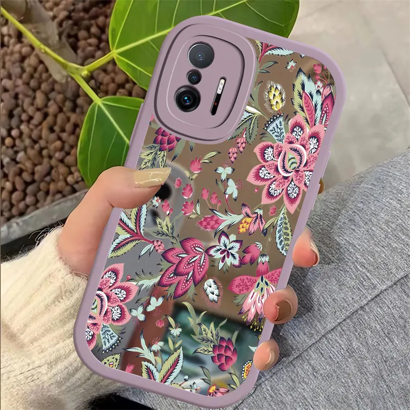 Mirror Case For Xiaomi Mi 11 Lite 5G NE 10 9 8 12 12X 12S Pro 10T 11T Soft Silicone Shockproof Flower Cover