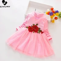 spring autumn 2022 girls dresses kids baby girl flower embroidery long sleeved gauze patchwork dress fashion princess dress
