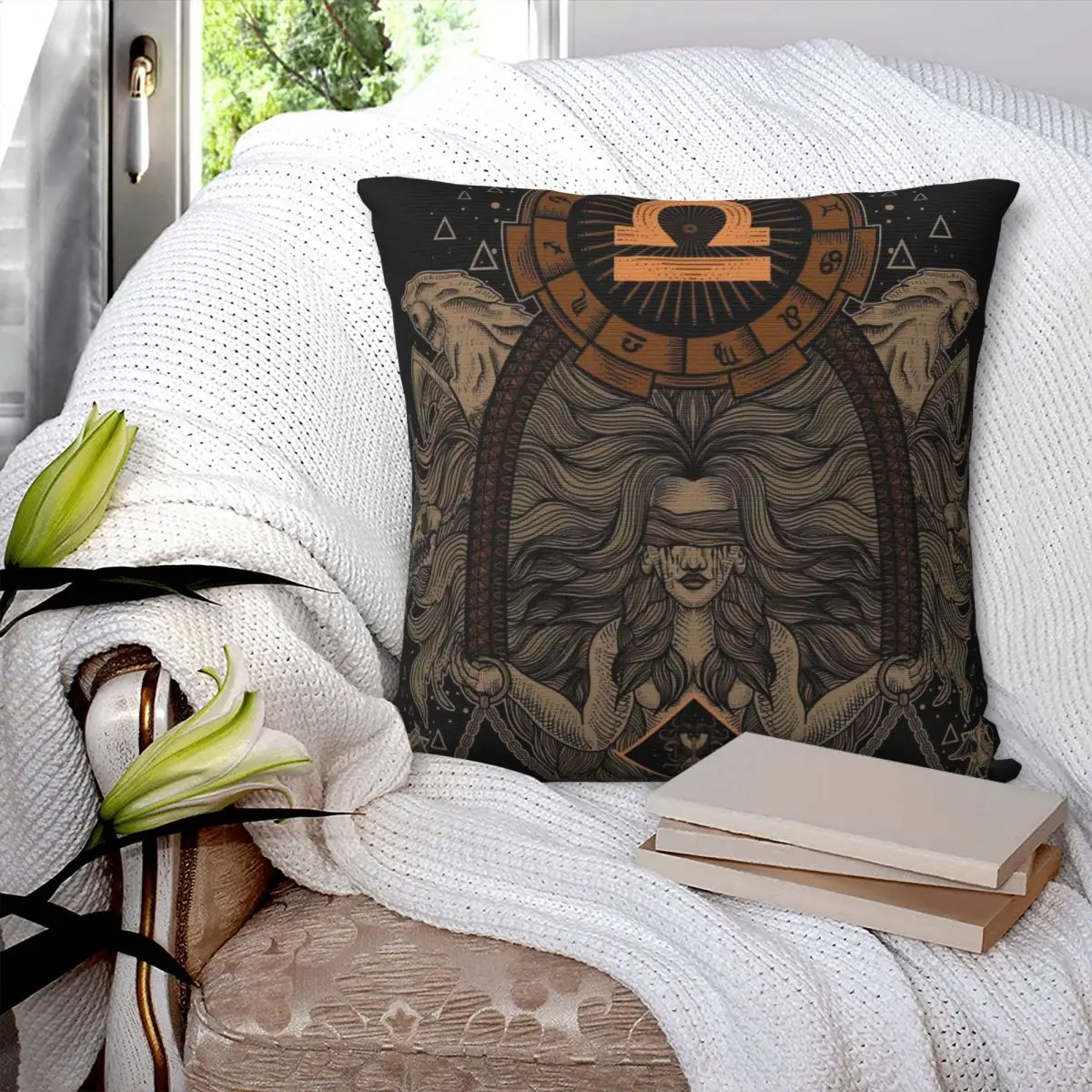 

Libra Zodiac Symbol Pillowcase Printed Cushion Cover Sofa Waist Pillow Pillow Cover