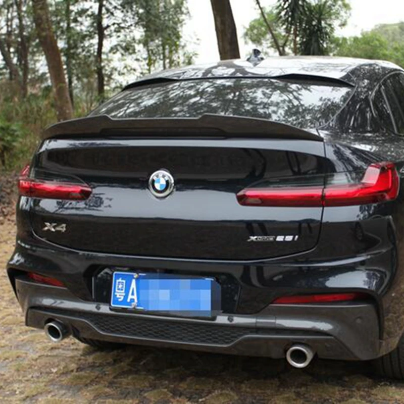 Фото Для BMW X4 G02/X4M F98 PSM Стиль Углеродное волокно Задний спойлер Крыло багажника 2018-2023 FRP Глянцевый черный Кованый карбон №3