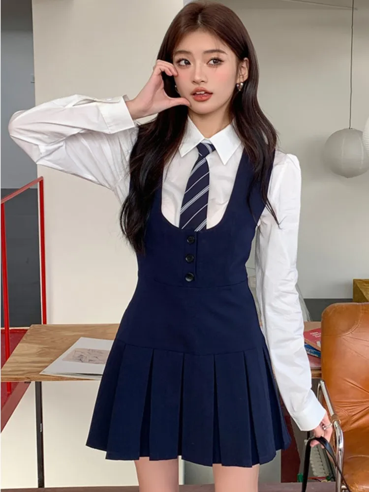 Женский костюм-двойка в стиле преппи однотонные повседневные плиссированные