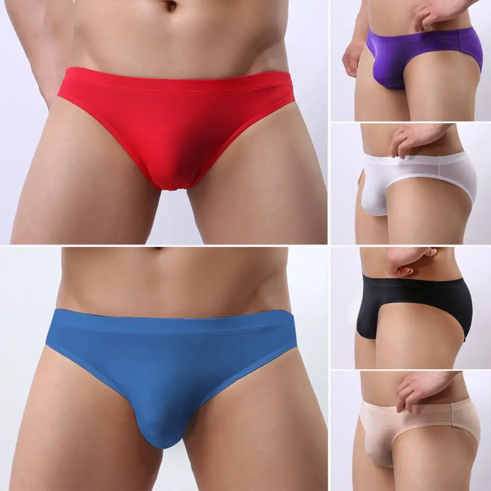 

Sexy Smooth Sheer Pouch Seamless Mini Bikini Thin Underpants Ice Silk Briefs Men Underwear