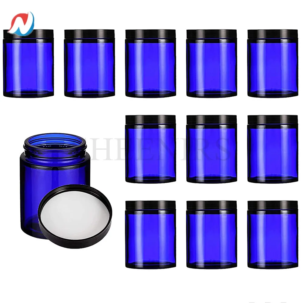 

Sheenirs 12pcs 30ml Cobalt Blue Round Glass Jar Empty Cosmetic Containers Cream jars for Face cream, Lotion and DIY Candle