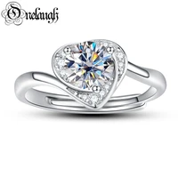 onelaugh 1carat d color moissanite diamond adjustable heart rings for women solid 925 sterling silver resizable engagement ring