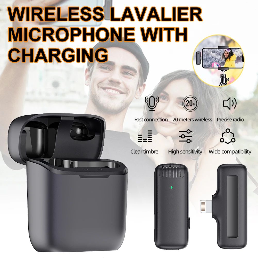 

New Wireless Lapel Microphone Bluetooth-Compatible Noise Reduction Auto-Sync Lavalier for Facebook Live Stream With Charging Box
