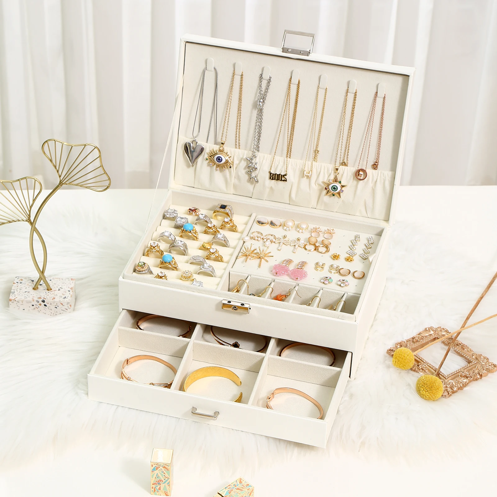 WEJEBOX New 2023 Exquisite Leather Jewelry Box for Women Travel Jewelry Organizer Necklace Earring Ring Storage Box gifts