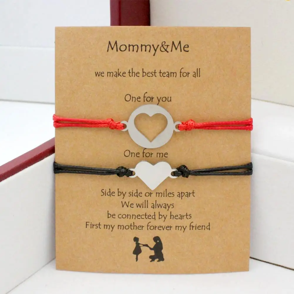 Mommy Daughter Bracelet 1 Pair Stylish Casual Stainless Steel  Fashion Hollow Heart Mommy Me Cord Bracelet for Mothers Day