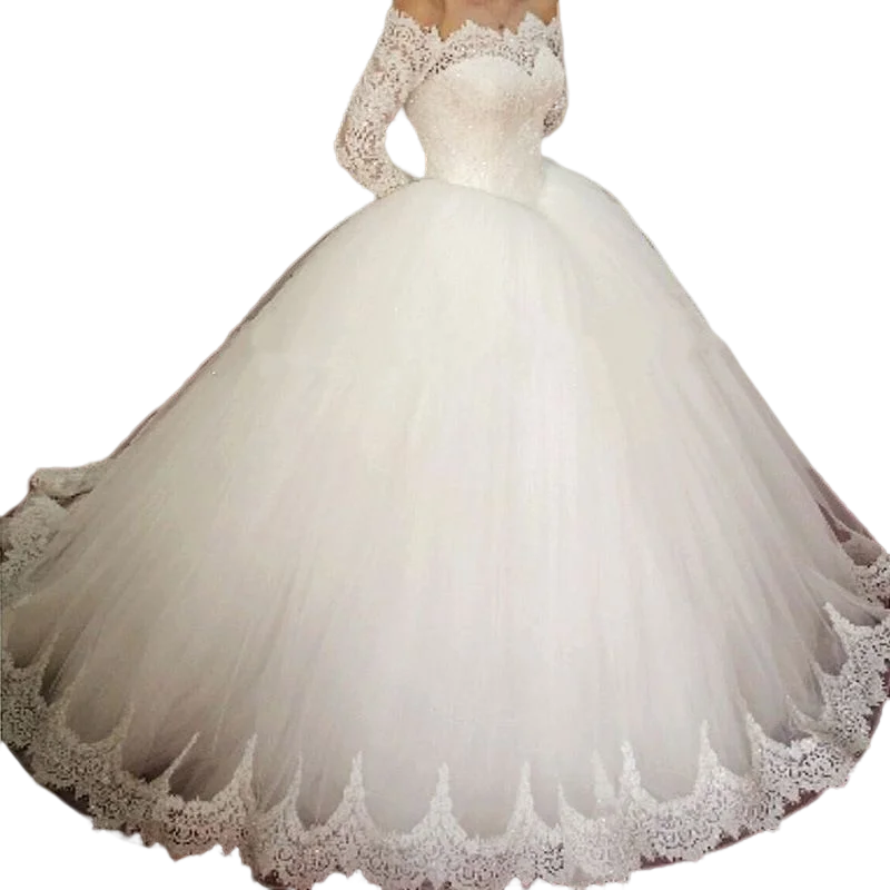 

Classic Off the Shoulder Lace Appliques Wedding Dresses Robes De Mariage Court Train Ballgown Plus Size Cheap Bridal Gowns