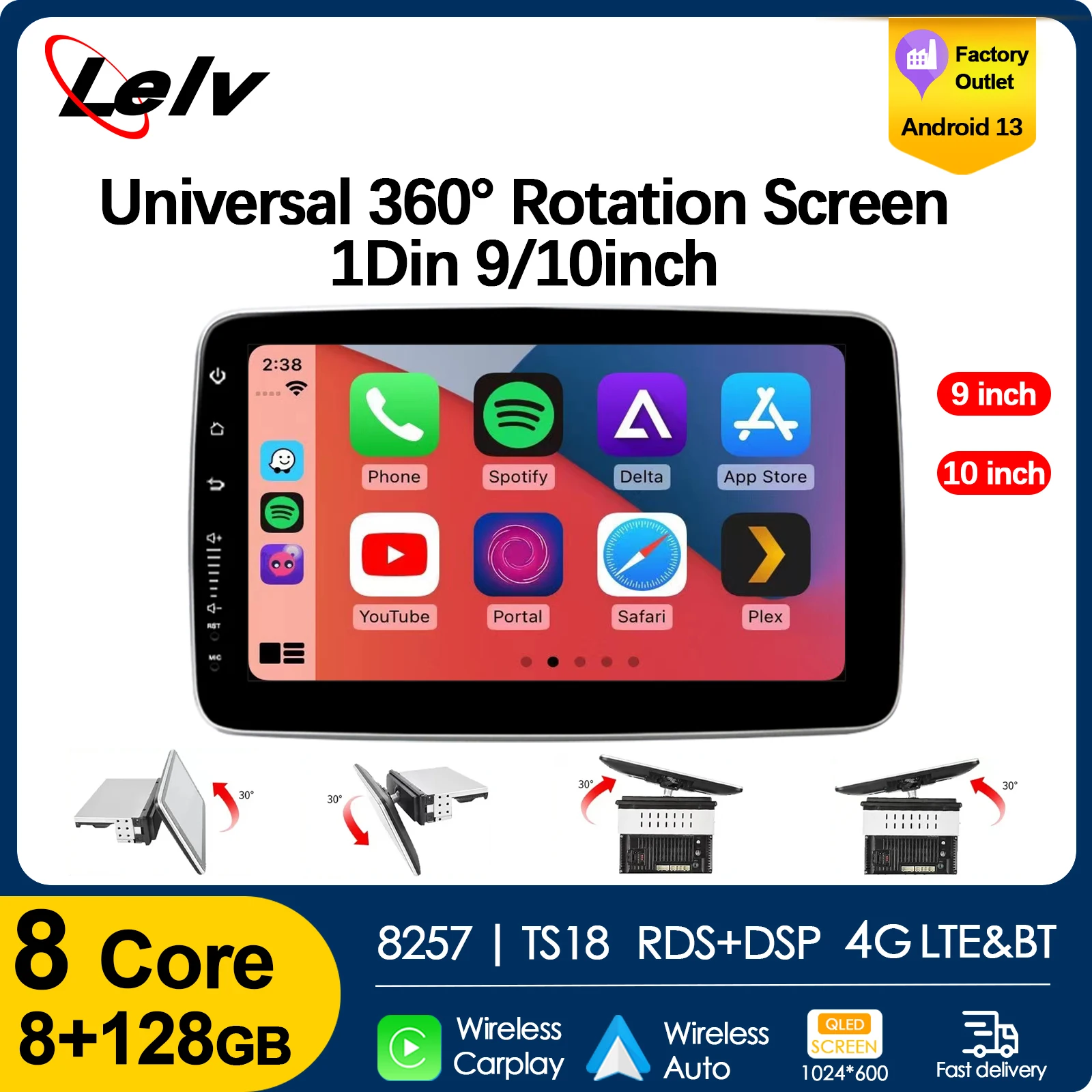 Универсальный Автомобильный мультимедийный плеер Lelv 9 дюймов 10 1 Din Android 13 с
