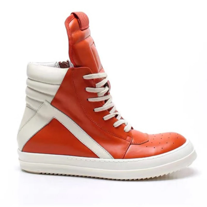 Rmk Owews High Autumn and Winter Leather High Top Shoes Cowhide Men's Shoes Large Size Thick Soled Couple Casual Sports Shoes