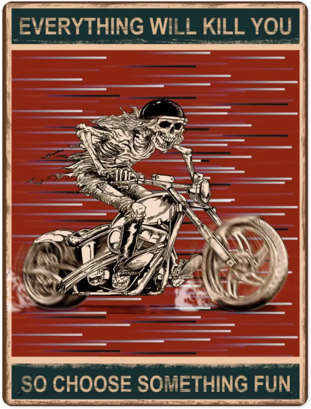 

Skeleton Metal Tin Sign Vintage Funny Skull Metal Sign Decor for Women Men Retro Motorcycle Poster Paintings Metal Wall Decor