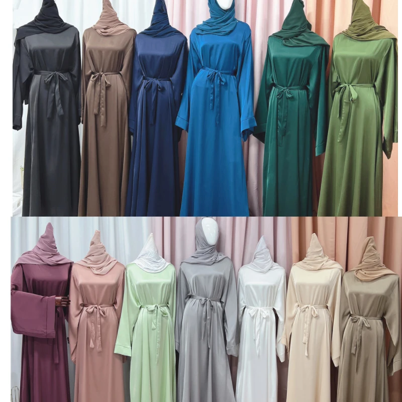 

Женское мусульманское платье, базовые хиджабы Abaya, Платье макси с круглым вырезом, Шелковый кафтан, мутитул, мусульманская одежда
