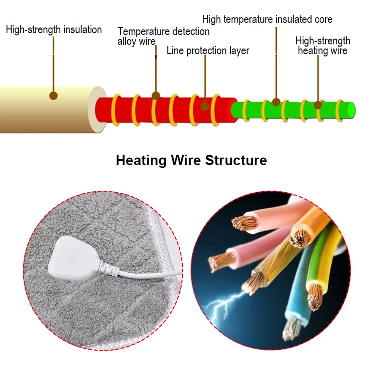 Одеяло электрическое серое 70x150 см 15-45 ℃ 70 Вт 220 В