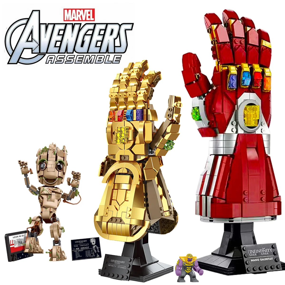

Disney Iron Man Infinity Glove Gauntlet Marvels Thanos Avengers Ironman Heroes Weapon GROOT Toy Building Block Brick Gift