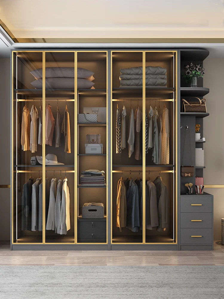 

Net red transparent glass, one door to the top, light luxury, flat door, wardrobe, cloakroom, combined with adult wardrobe