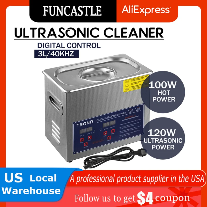 3.2L Ultrasonic Cleaner with Heater Timer And Basket 40KHz Household Jewelry Washer For Cleaning Denture Watches Glasses