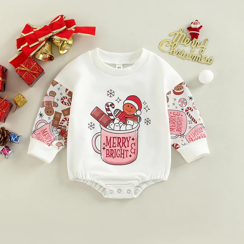 

Рождественский Комбинезон для маленьких мальчиков и девочек, комбинезон с длинными рукавами и мультяшным принтом пряников, Товары для ново...