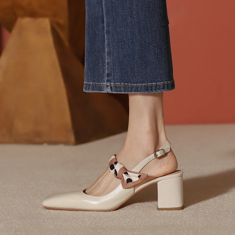 

Сандалии женские на квадратном каблуке 6 см, элегантная обувь из воловьей кожи, туфли с ремешком на пятке, во французском стиле, весна-осень