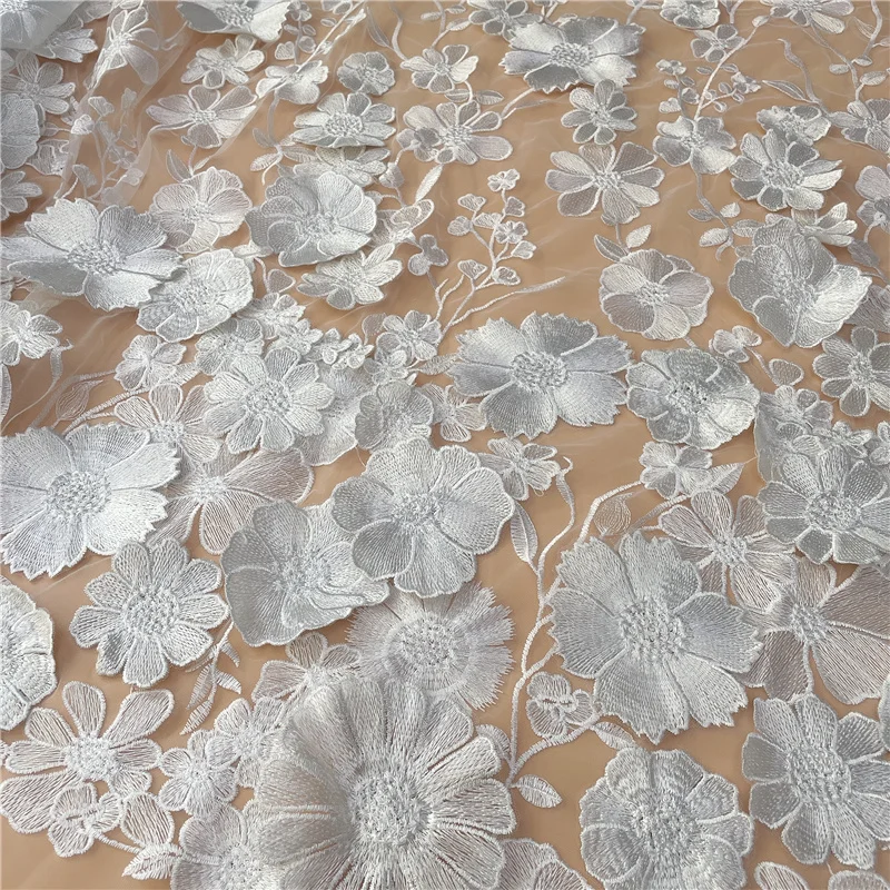 Новинка Высококачественная объемная белая кружевная ткань LFY с цветочной