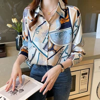 printing casual shirt chiffon womens blouse large size summer long sleeve fashion top loose female korean style clothing