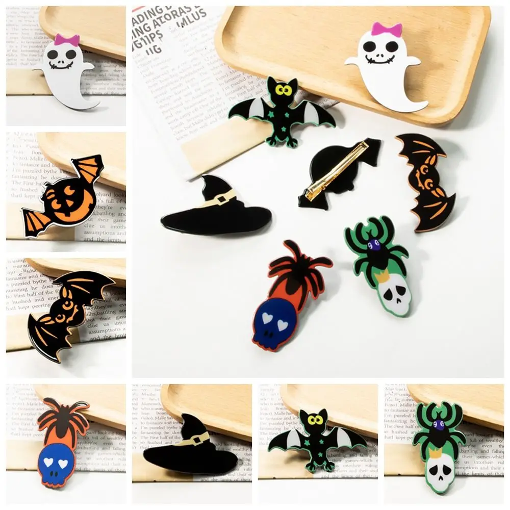 

Bat Halloween Ghost Hair Clip Creative Spider Skull Bat Hairpin Barrettes Skeleton Skull Duckbill Clip Female/Children