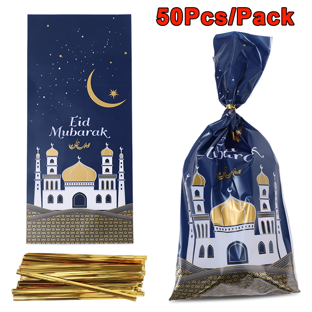 

50Pcs/set Eid Mubarak Gifts Bags Ramadan Kareem Plastic Candy Packaging Bags Kids Gifts Islamic Muslim Party Decoration Supplies