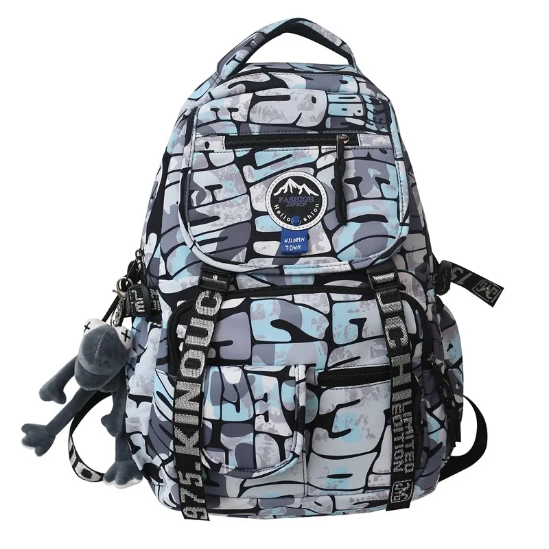 

Lovers Cartoon Pendant Nylon Graffiti Backpack High Quality Casual Large Capacity ShoulderBags Schoolbag Fashion School Backpack