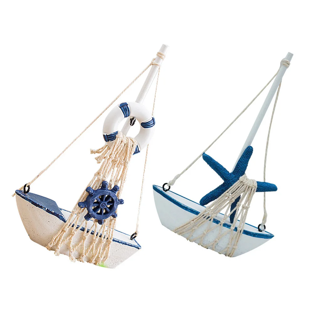 

Decor Boat Sailboat Decorations Model Nautical Ornament Decoration Beach Wooden Ship Home Ocean Sail Bathroom Boats Sailing Wood