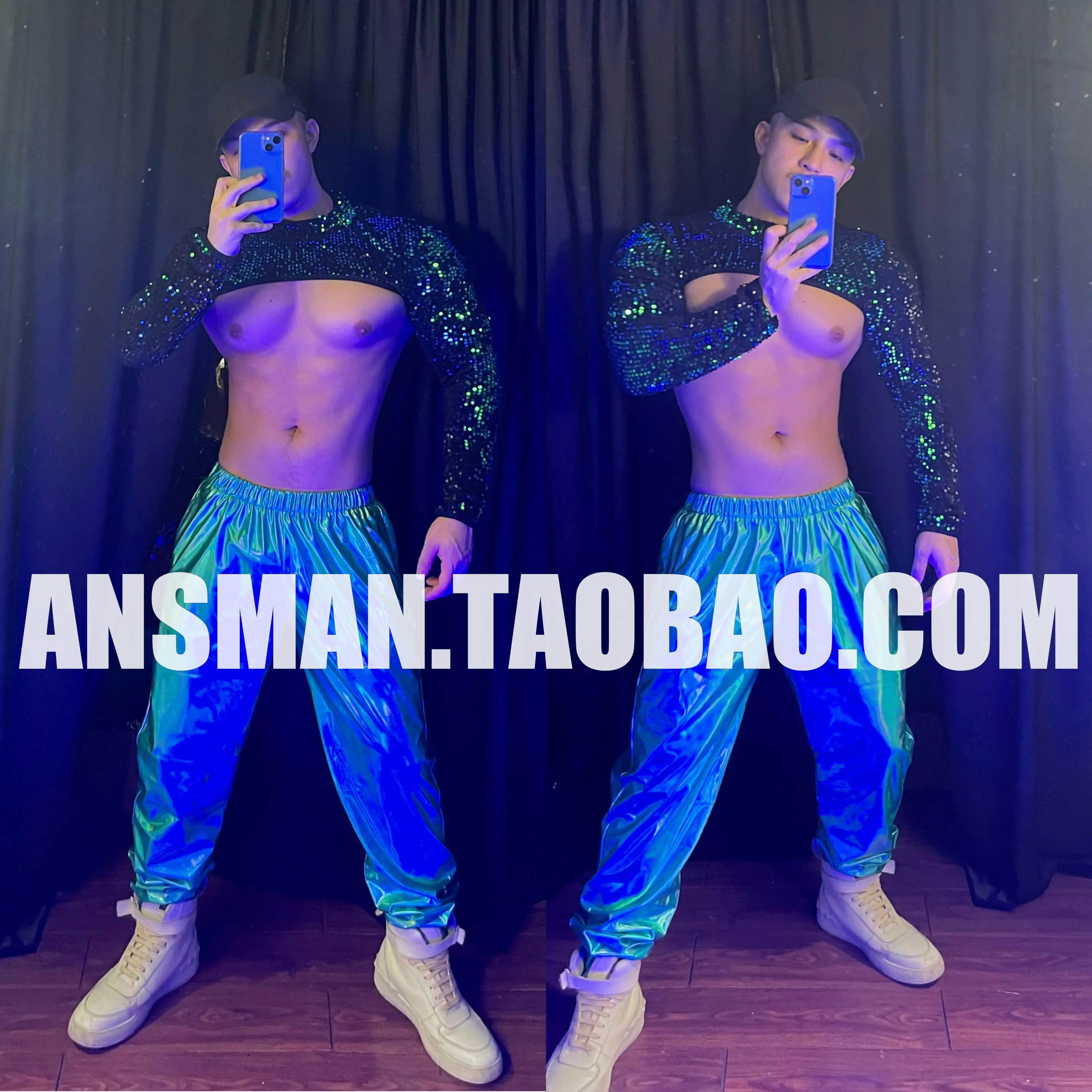 Men Jogging Tracksuit Set Long Sleeved Colorful Sequin Top Pants New Male Singer Dance Nightclub Bar Christmas Stage Outfits
